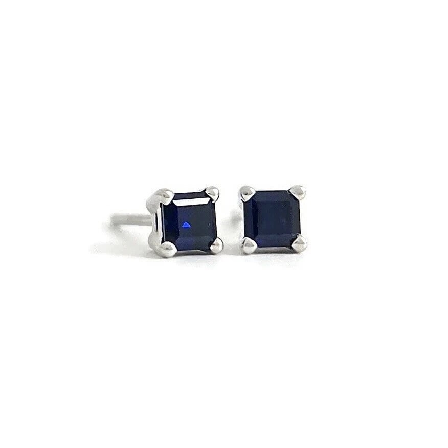 Small Square Princess Cut Blue Sapphire Stud Earrings 14K White Gold, .36 CTW: Small Square Princess Cut Blue Sapphire Stud Earrings 14K White Gold, .36 CTW These are beautiful earrings! Please let us know if you have any questions. Gemstones: 2 princess cut blue sapphires .36 c