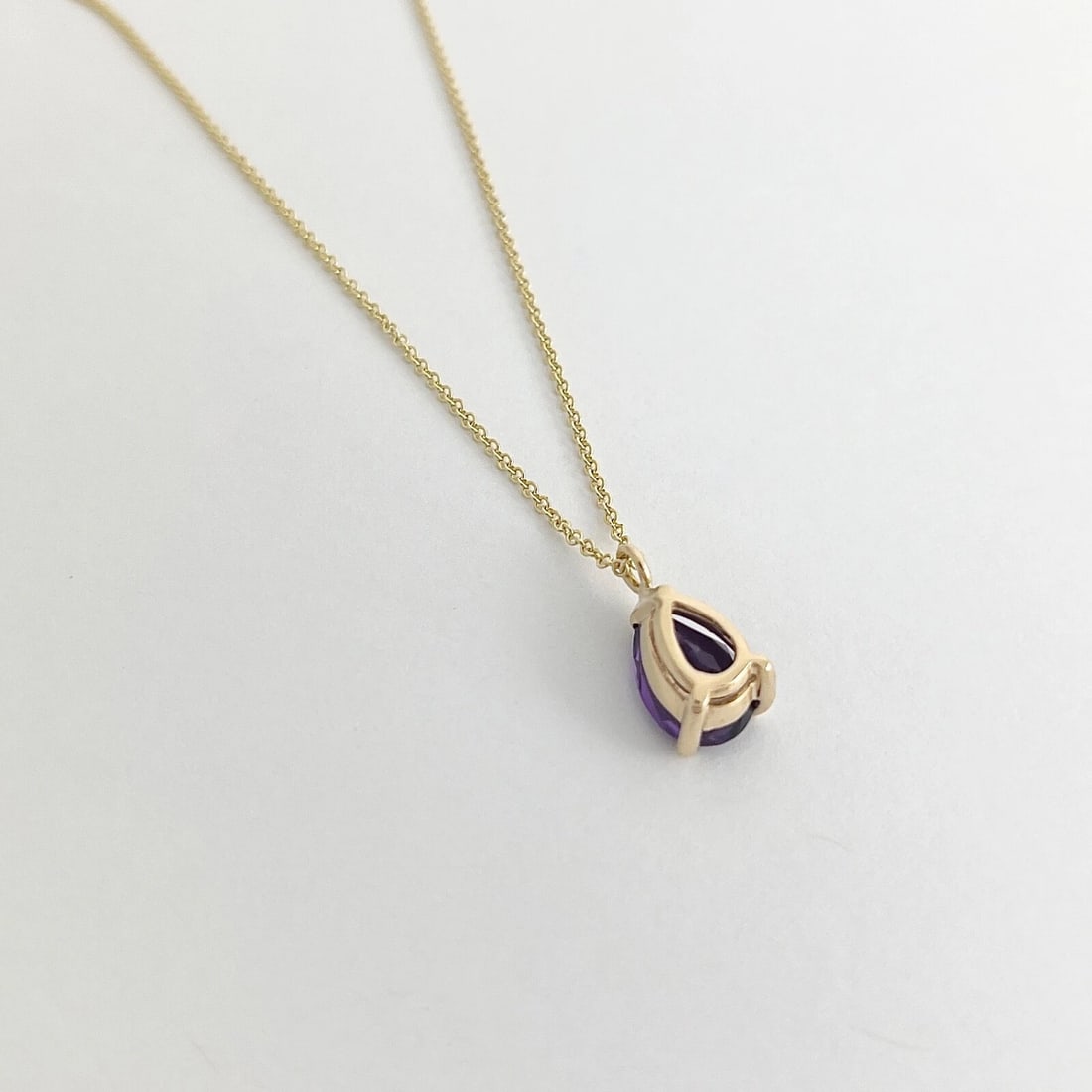 Pear Purple Amethyst Gemstone Teardrop Pendant Necklace 14K Yellow Gold, 1.40 CT - 6