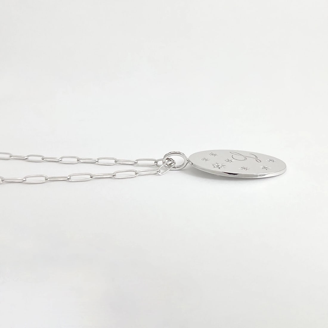 Letter L Initial Diamond Disc Paperclip Pendant Necklace 14K White Gold .11 CTW - 7
