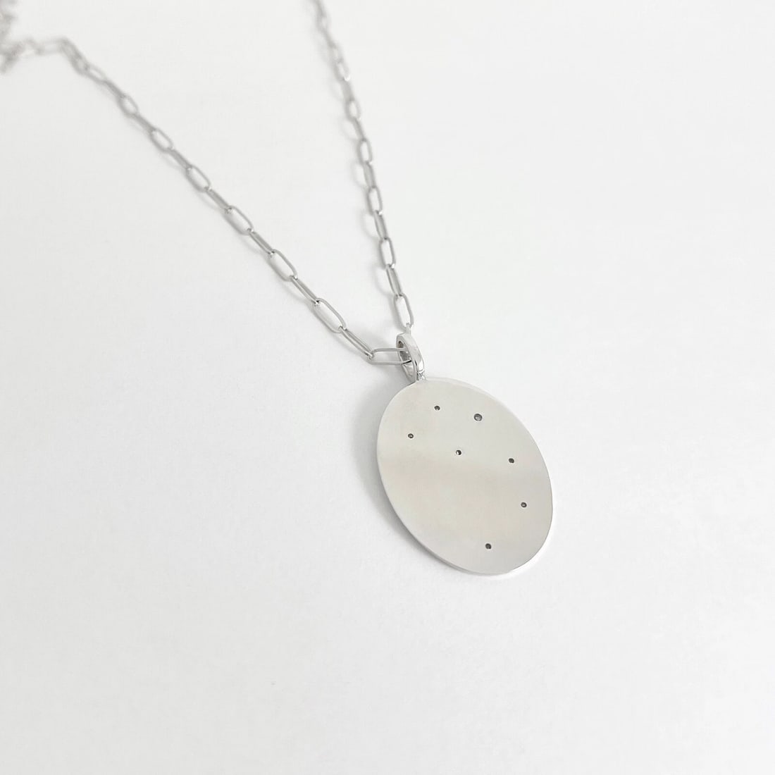 Letter L Initial Diamond Disc Paperclip Pendant Necklace 14K White Gold .11 CTW - 8