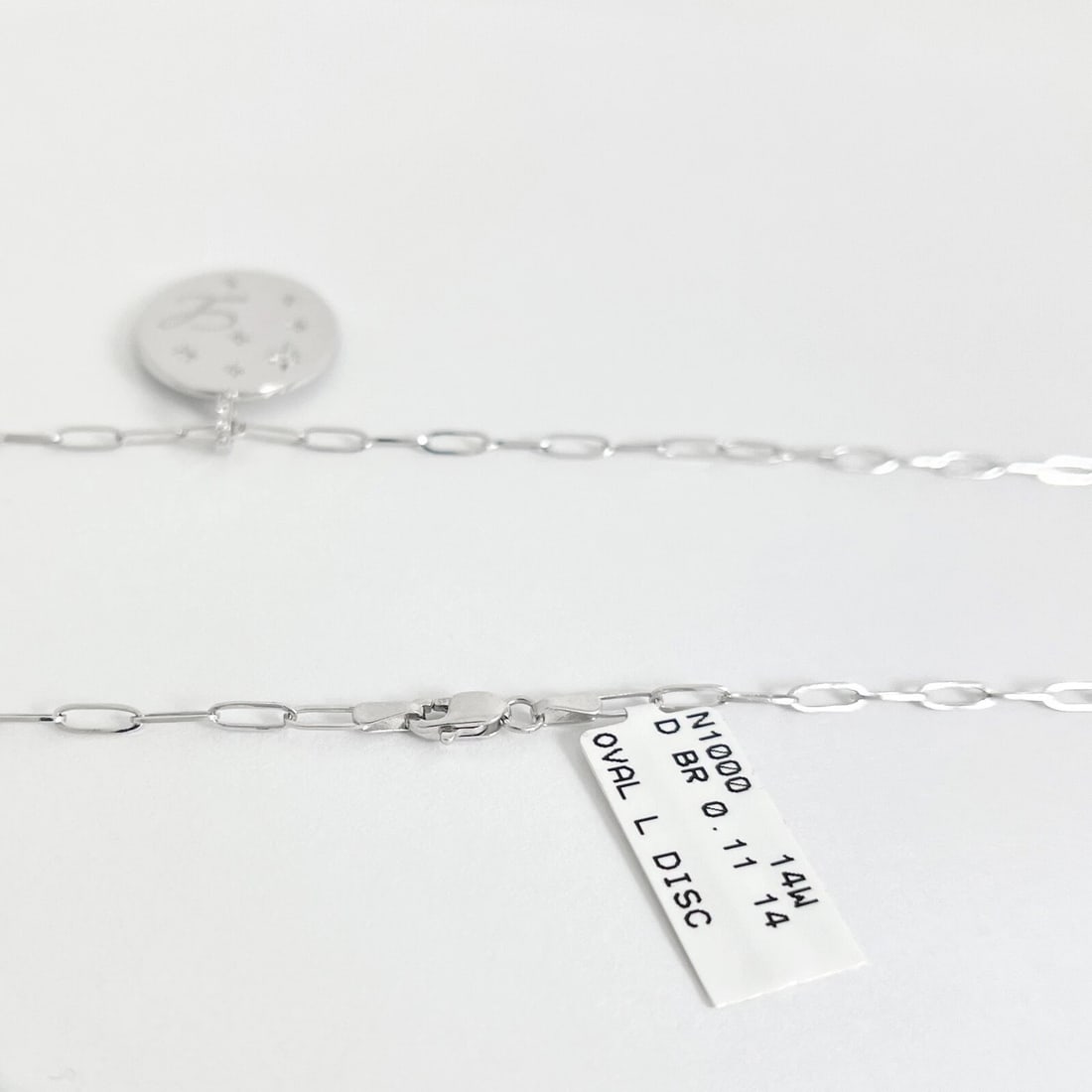 Letter L Initial Diamond Disc Paperclip Pendant Necklace 14K White Gold .11 CTW - 9