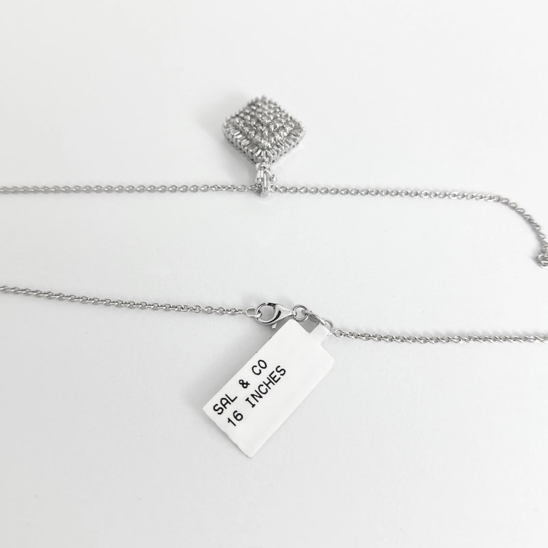 Baguette Round Diamond Cluster Pendant Necklace 14K White Gold 1.62 CTW - 7