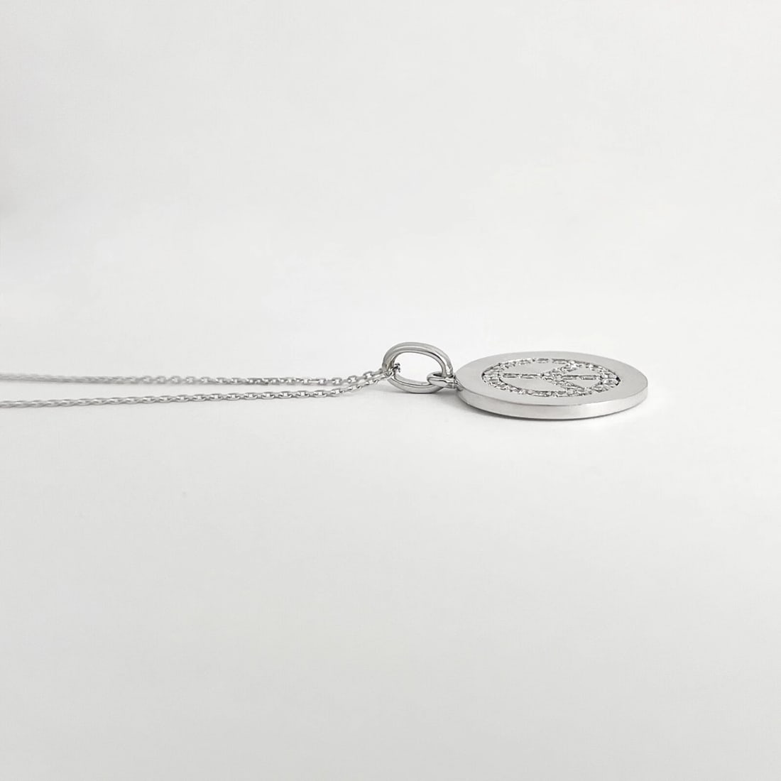 Diamond Peace Sign Round Disc Pendant Necklace 14K White Gold, .70 CTW - 5