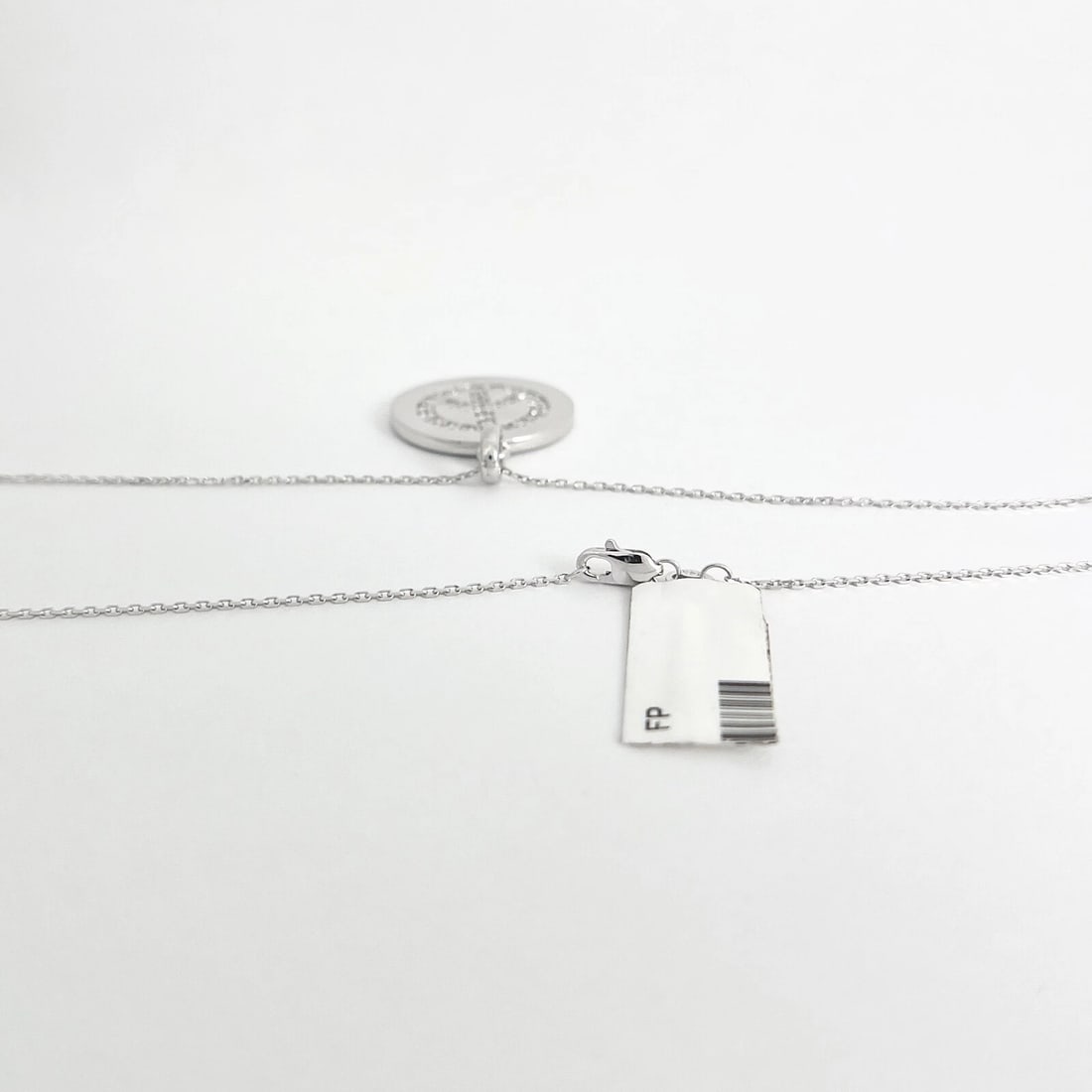 Diamond Peace Sign Round Disc Pendant Necklace 14K White Gold, .70 CTW - 7