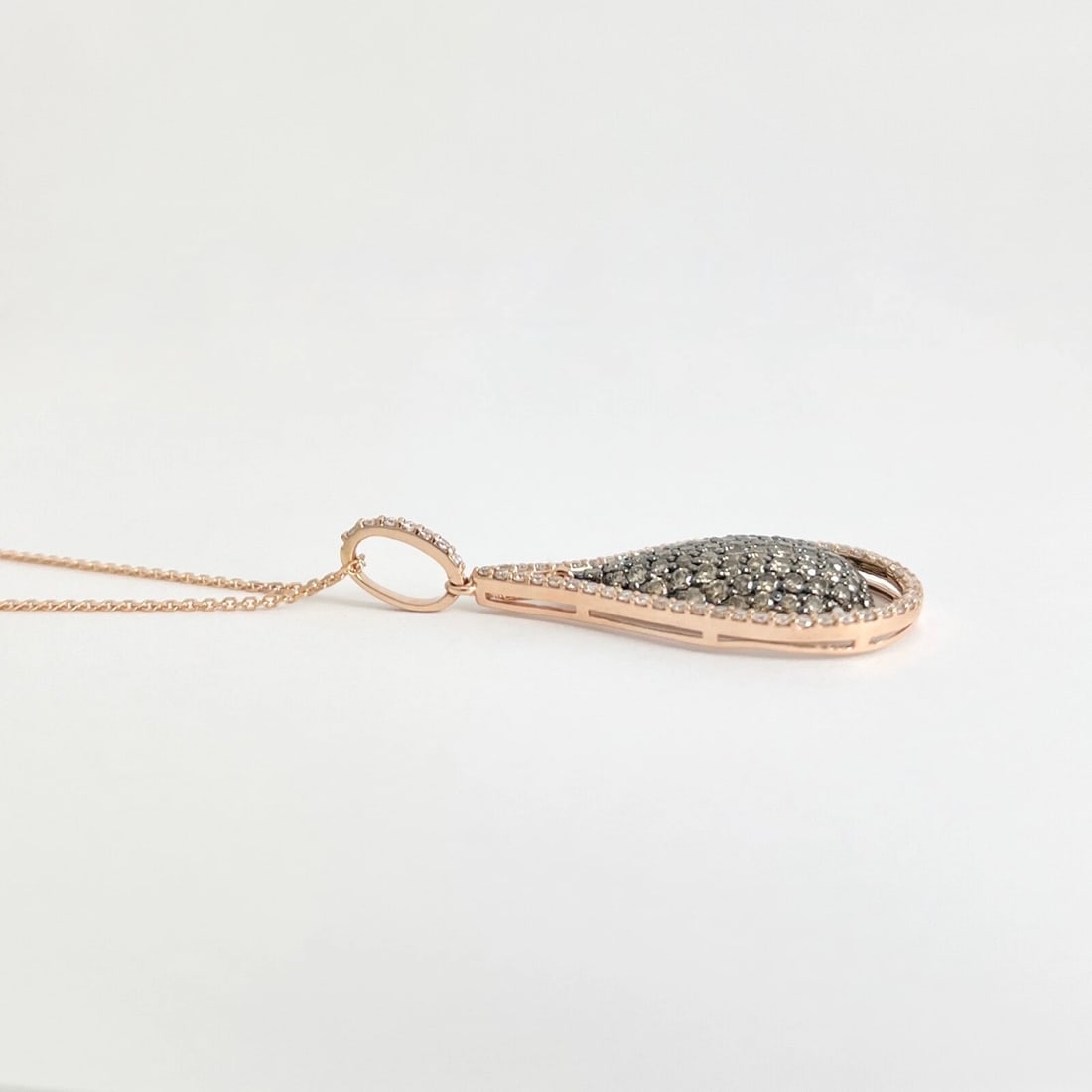 Pave Cognac Diamond Teardrop Pendant Necklace 14K Pink Rose Gold, 1.76 CTW - 5