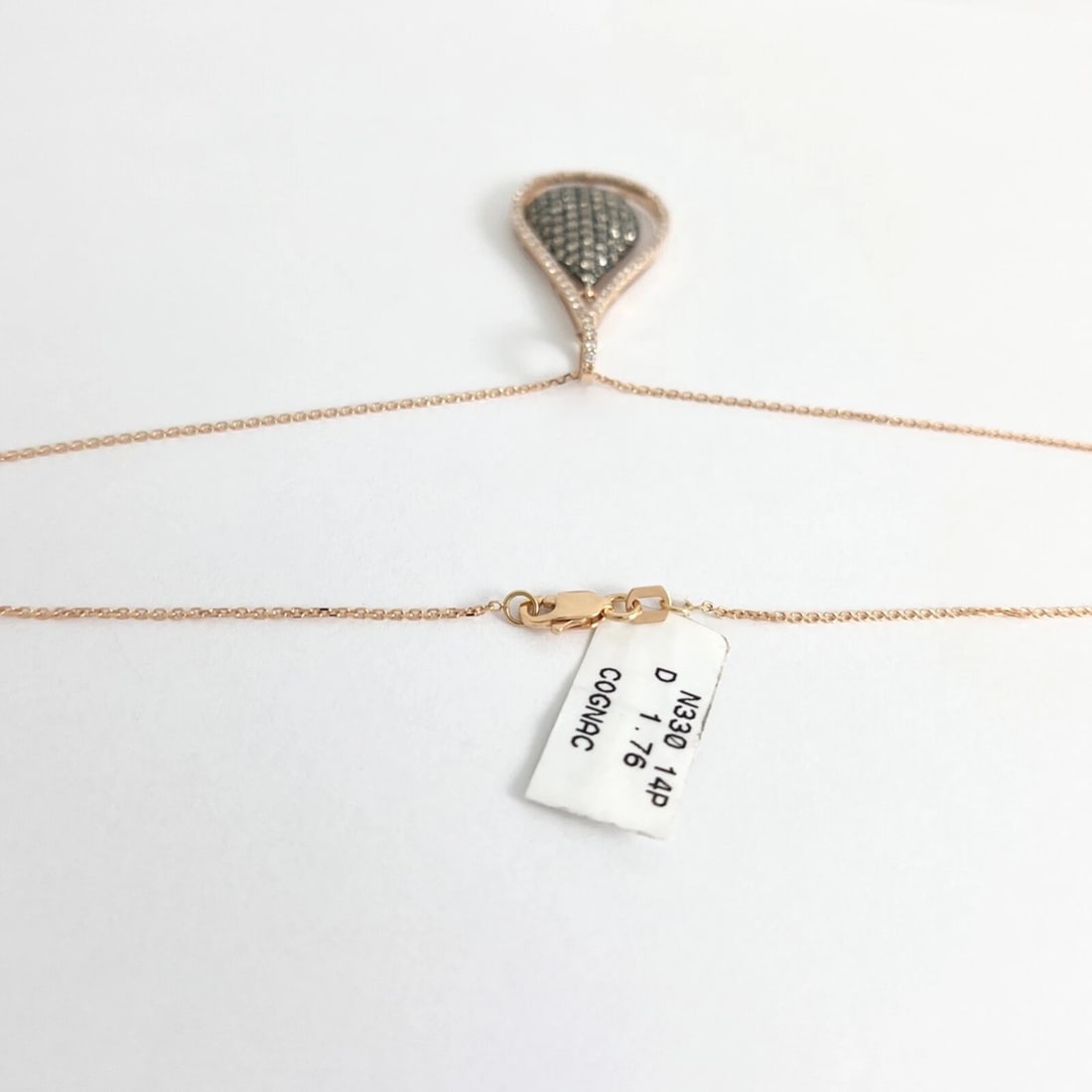 Pave Cognac Diamond Teardrop Pendant Necklace 14K Pink Rose Gold, 1.76 CTW - 7