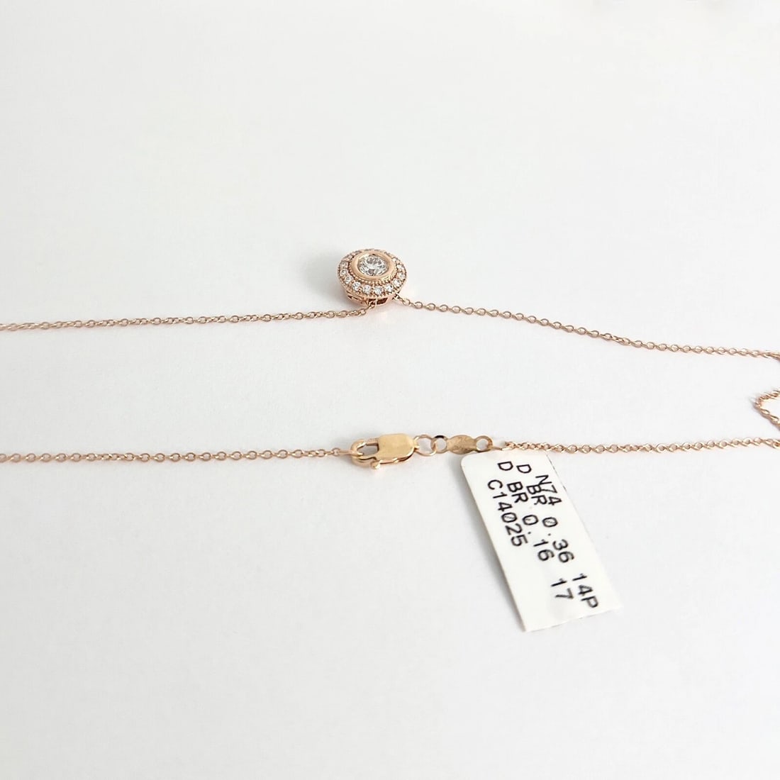Round Diamond Bezel Halo Pendant Necklace 14K Pink Rose Gold, .52 CTW - 7