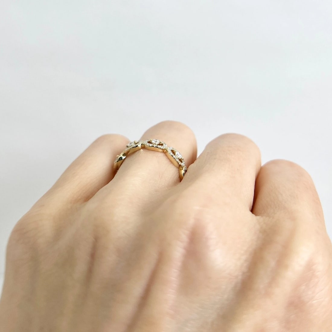 Oval Open Halo Diamond Band Ring 14K Yellow Gold, .52 CTW - 5