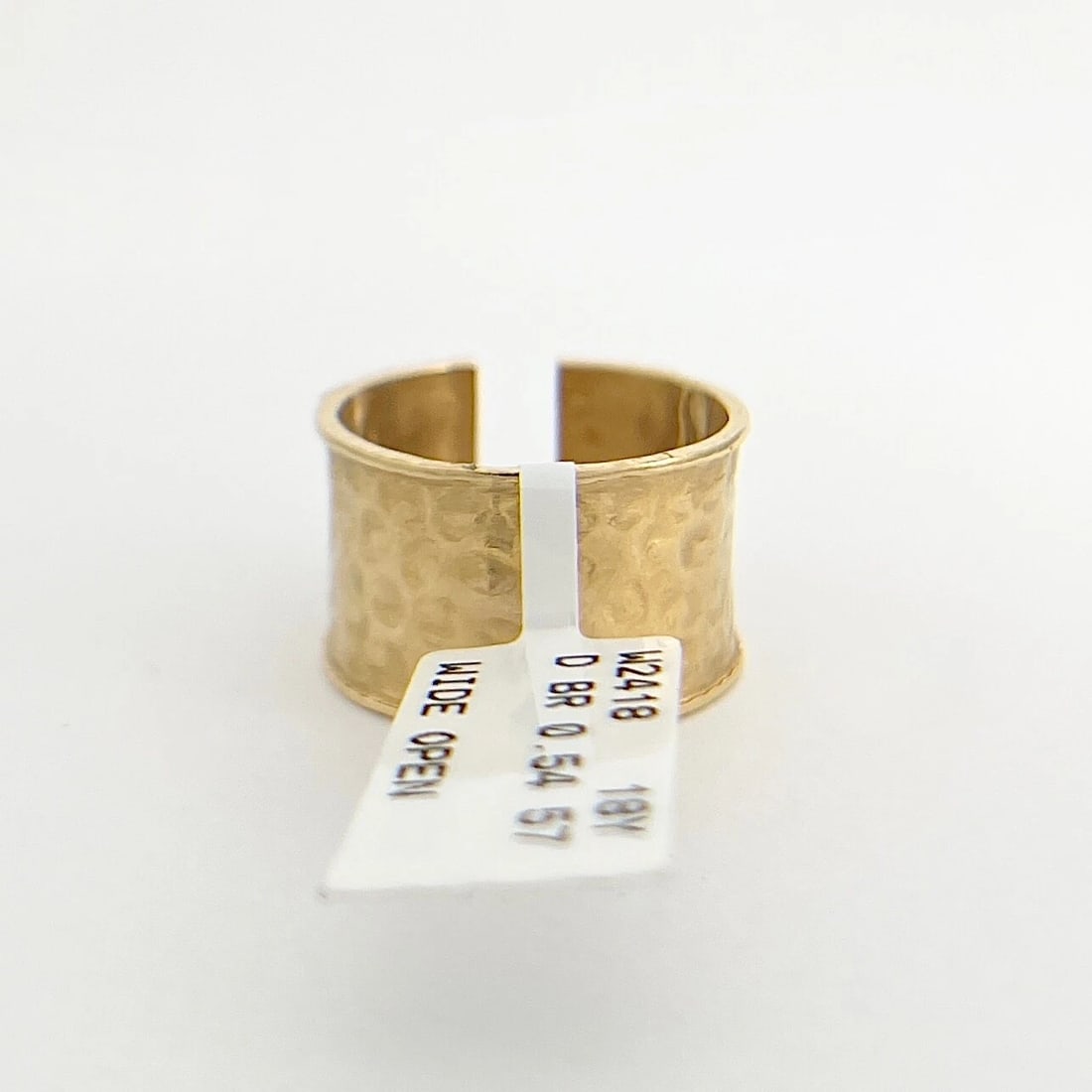 Italian Wide Hammered Diamond Split Open Ring 18K Yellow Gold, .54 CTW - 8
