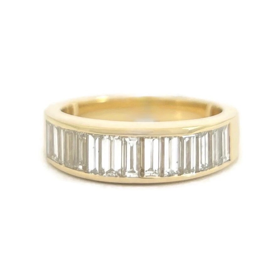 Baguette Diamond Channel-Set Band Ring 14K Yellow Gold, .95 CTW: Baguette Diamond Channel-Set Band Ring 14K Yellow Gold, .95 CTW This is a beautiful diamond statement and anniversary ring! Don't hesitate to ask any questions! Diamonds: 13 baguettes .95 ctw, H,