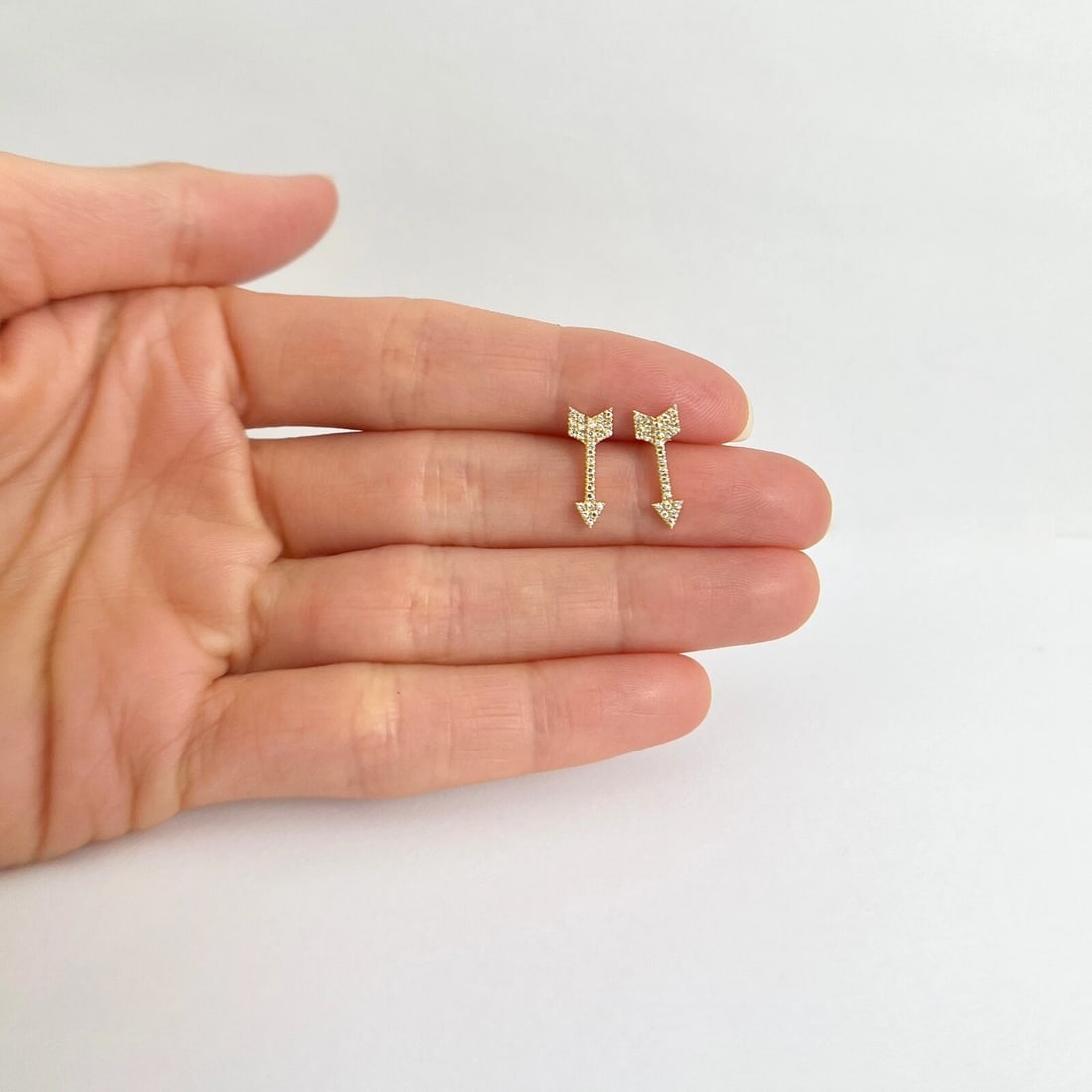 Arrow Pave Diamond Drop Stud Earrings 14K Yellow Gold .15 CTW - 2