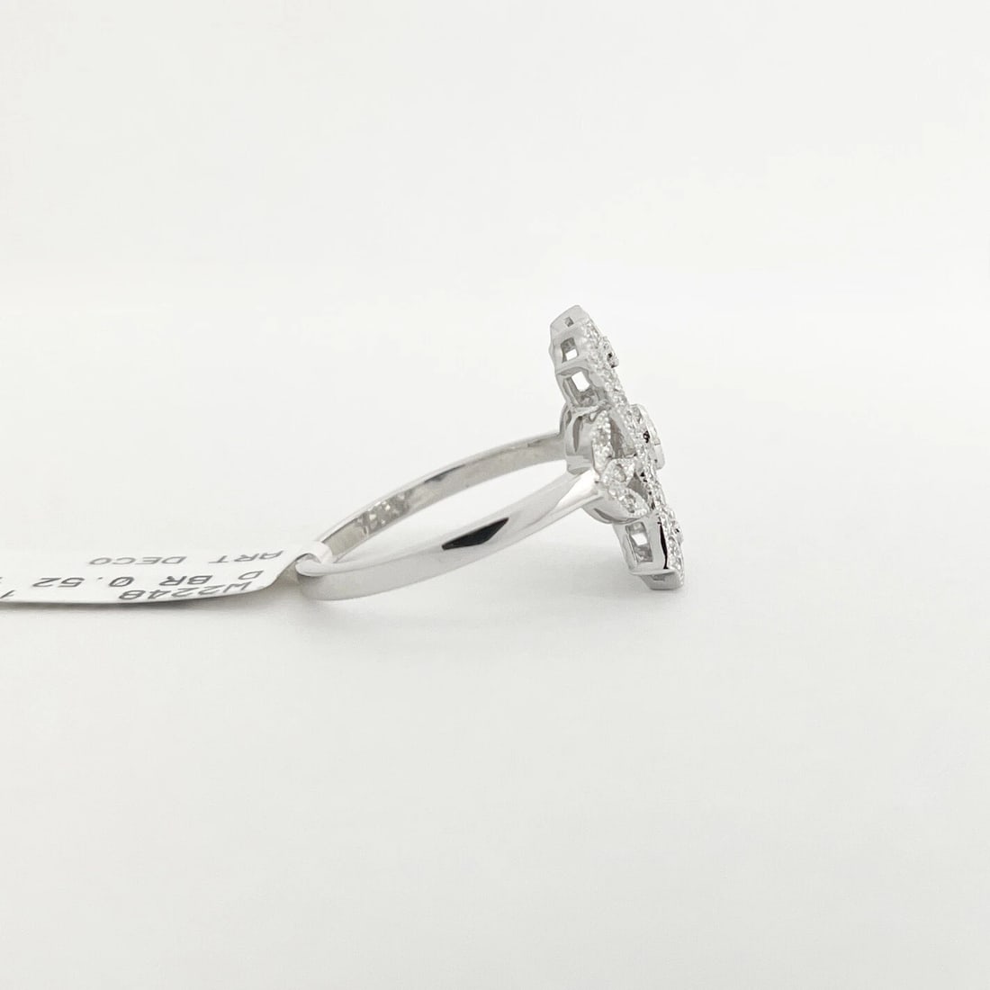 Art-Deco Style Long Pave Diamond Filigree Statement Ring 18K White Gold .52 CTW - 8
