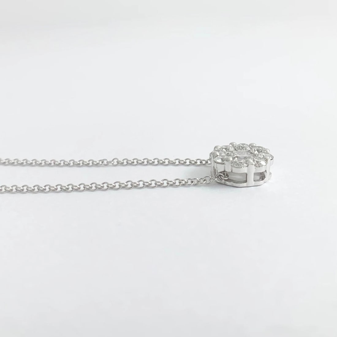 Round Diamond Cluster Halo Pendant Necklace 14K White Gold, .77 CTW - 5