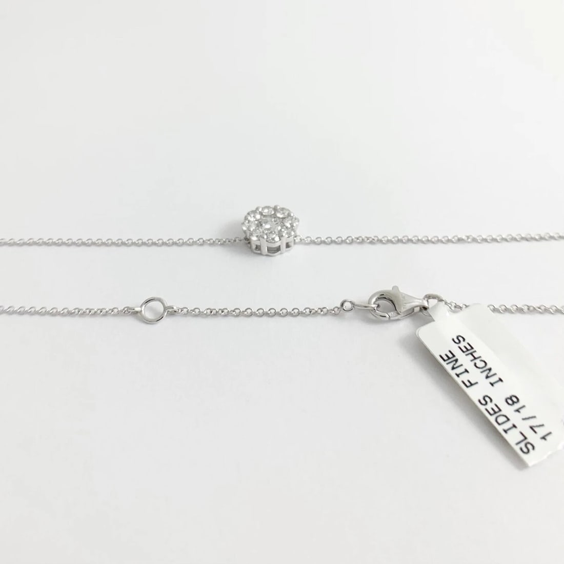 Round Diamond Cluster Halo Pendant Necklace 14K White Gold, .77 CTW - 7