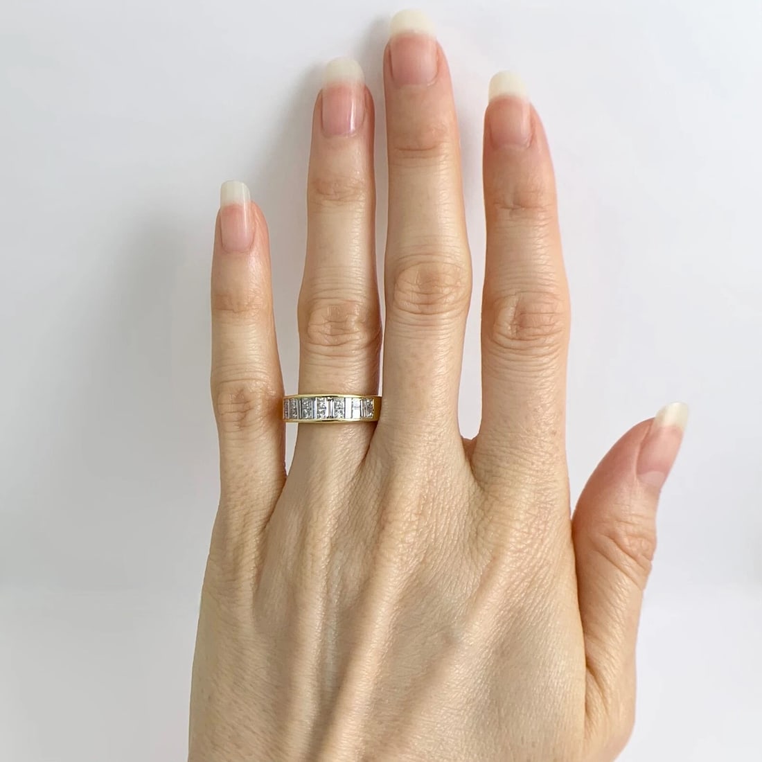 Invisible Baguette Princess Diamond Dome Band Ring 18K Yellow Gold, 1.35 CTW - 3