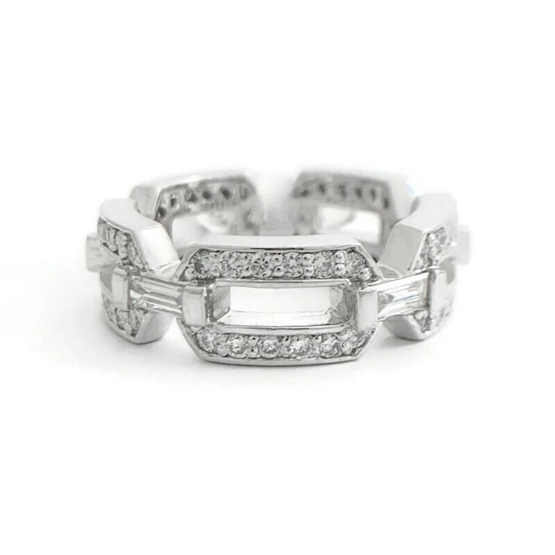 Wide Open Link Pave Diamond Eternity Ring Statement Band Platinum, 1.15 CTW (1 of 8)