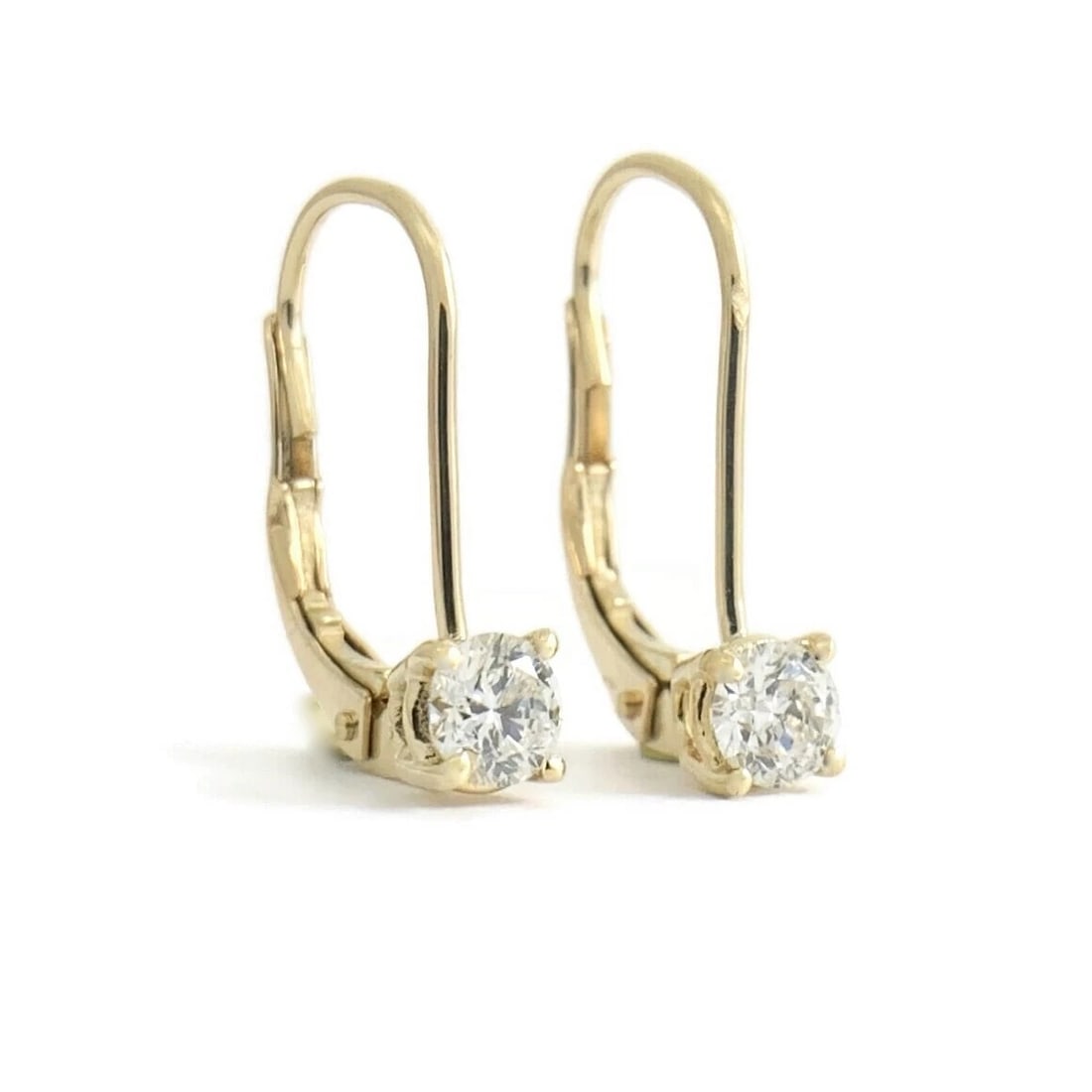 Round Diamond Drop Earrings 14K Yellow Gold Leverbacks .50 CTW: Round Diamond Drop Earrings 14K Yellow Gold Leverbacks .50 CTW These are gorgeous diamond stud earrings! Please let us know if you have any questions. Diamonds: 2 round brilliant cuts, .50 ctw, H-I,