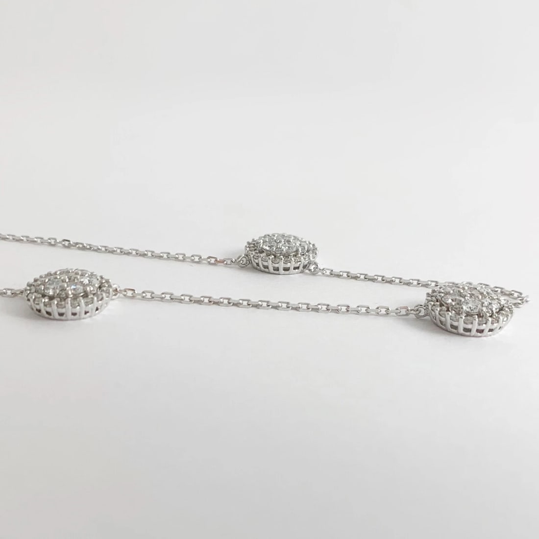 Round Diamond Cluster Pendant Station Necklace 14K White Gold 1.54 CTW - 6