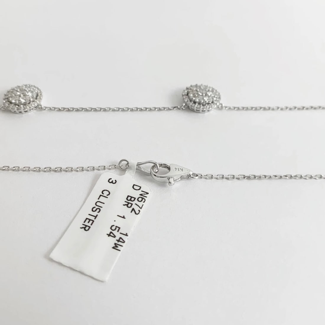 Round Diamond Cluster Pendant Station Necklace 14K White Gold 1.54 CTW - 7