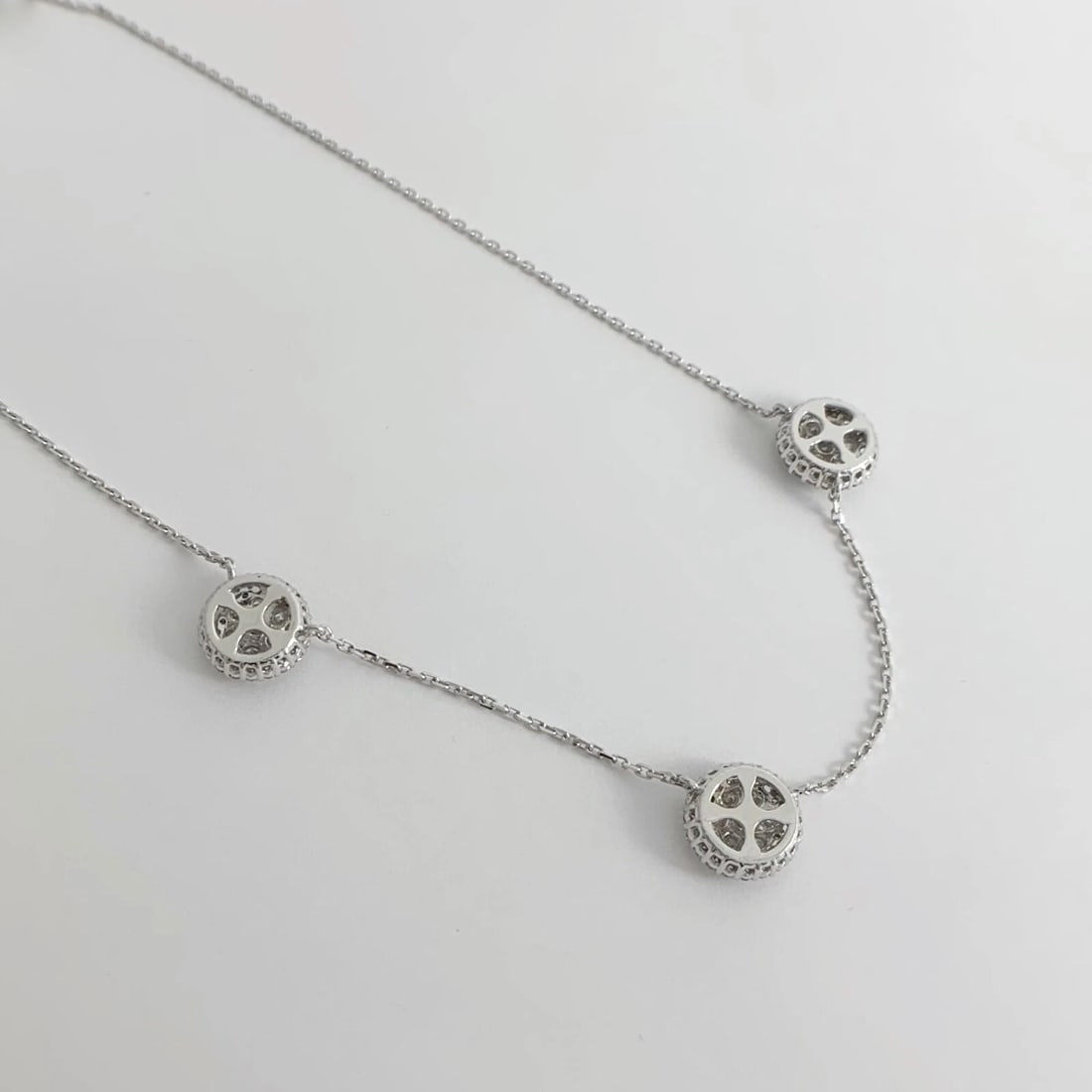 Round Diamond Cluster Pendant Station Necklace 14K White Gold 1.54 CTW - 9