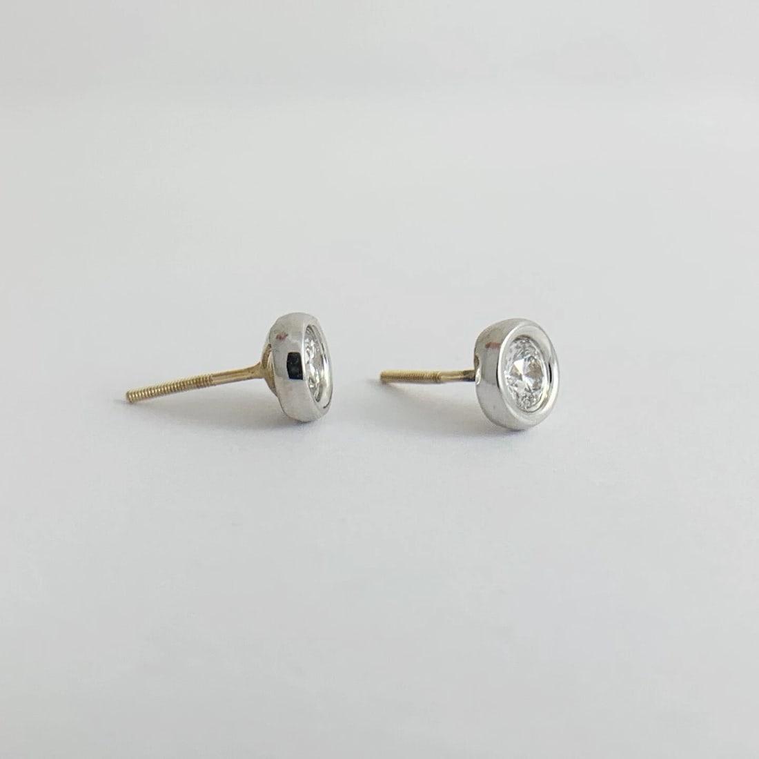 Round Diamond Bezel Stud Earrings Two-Tone 14K White Yellow Gold .52 CTW, 1.23 G - 6