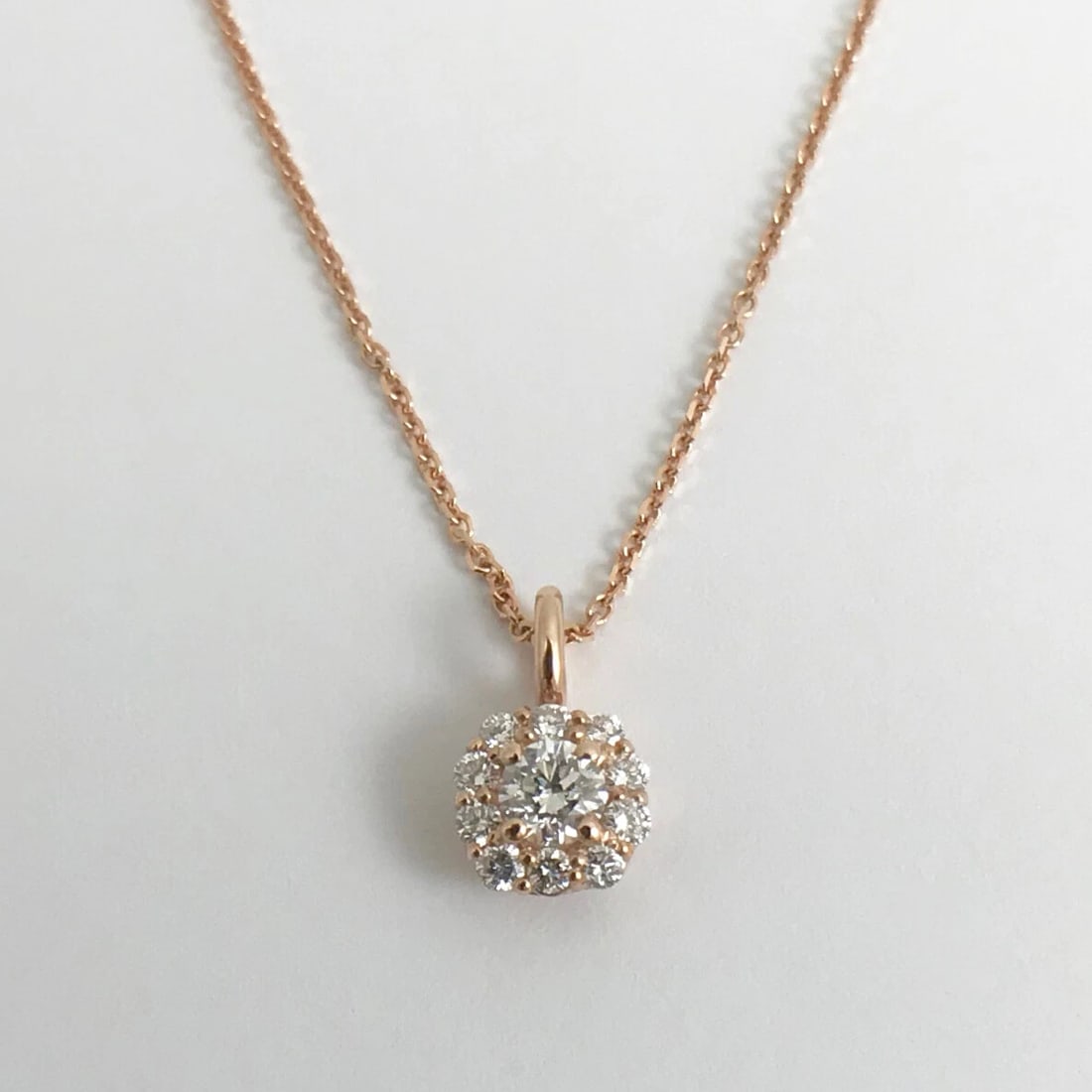 Round Diamond Halo Pendant Necklace 14K Pink Rose Gold, .44 CTW - 7