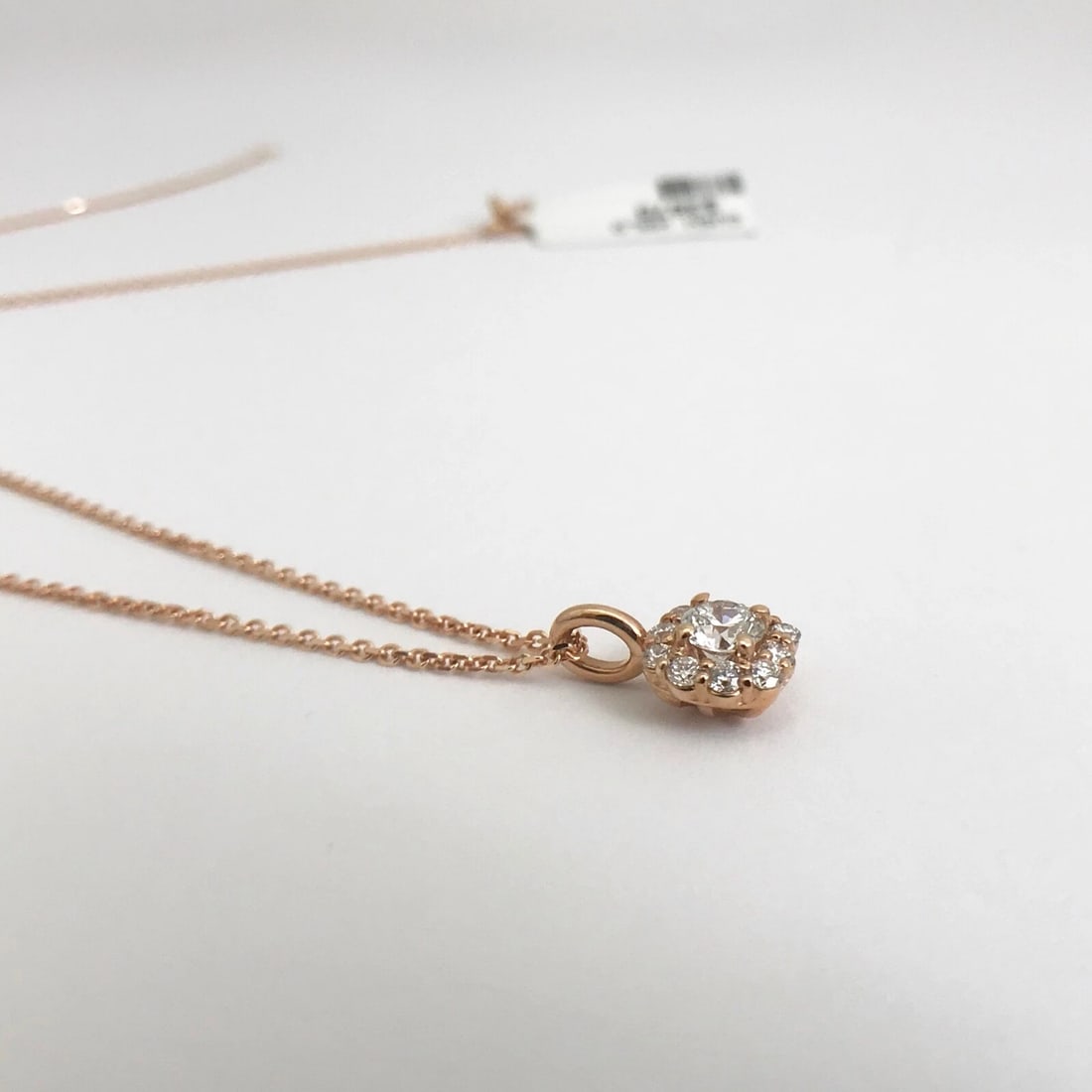 Round Diamond Halo Pendant Necklace 14K Pink Rose Gold, .44 CTW - 8
