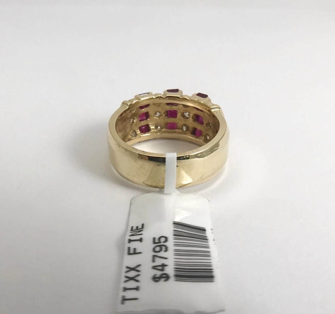 Wide Baguette Ruby Diamond Cocktail Ring 14K Yellow Gold, 1.30 CTW, 7.87 Grams - 10