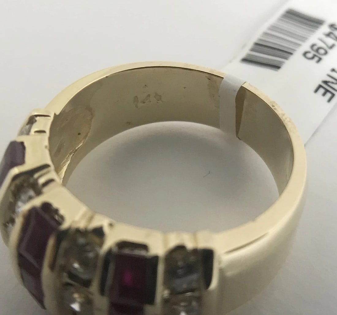 Wide Baguette Ruby Diamond Cocktail Ring 14K Yellow Gold, 1.30 CTW, 7.87 Grams - 12