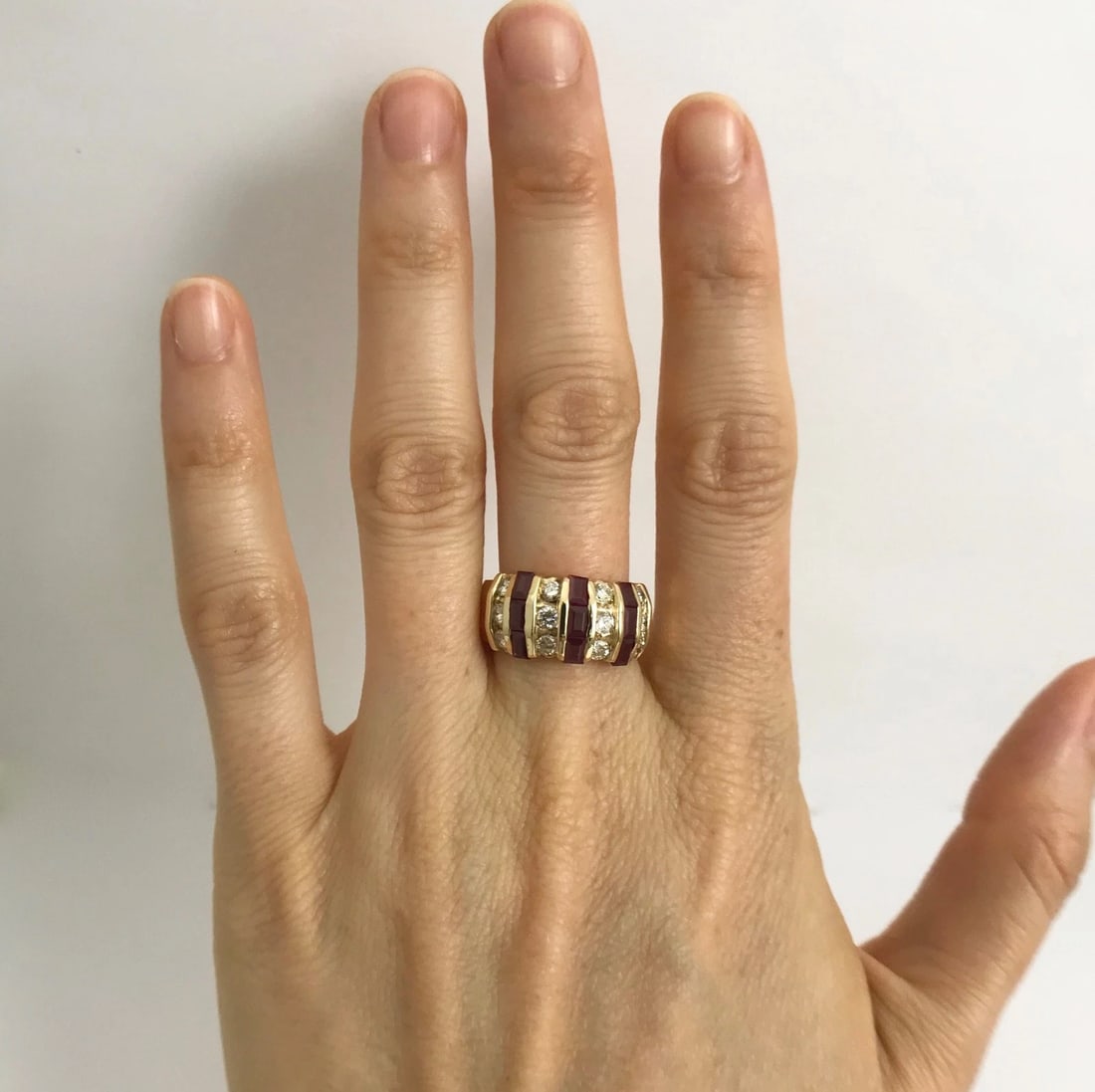Wide Baguette Ruby Diamond Cocktail Ring 14K Yellow Gold, 1.30 CTW, 7.87 Grams - 3