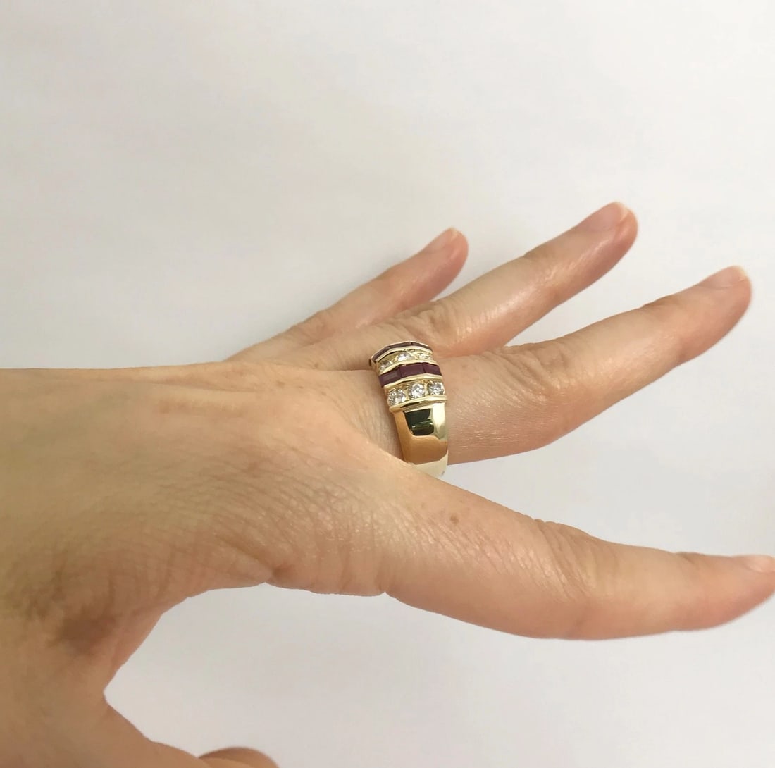 Wide Baguette Ruby Diamond Cocktail Ring 14K Yellow Gold, 1.30 CTW, 7.87 Grams - 5