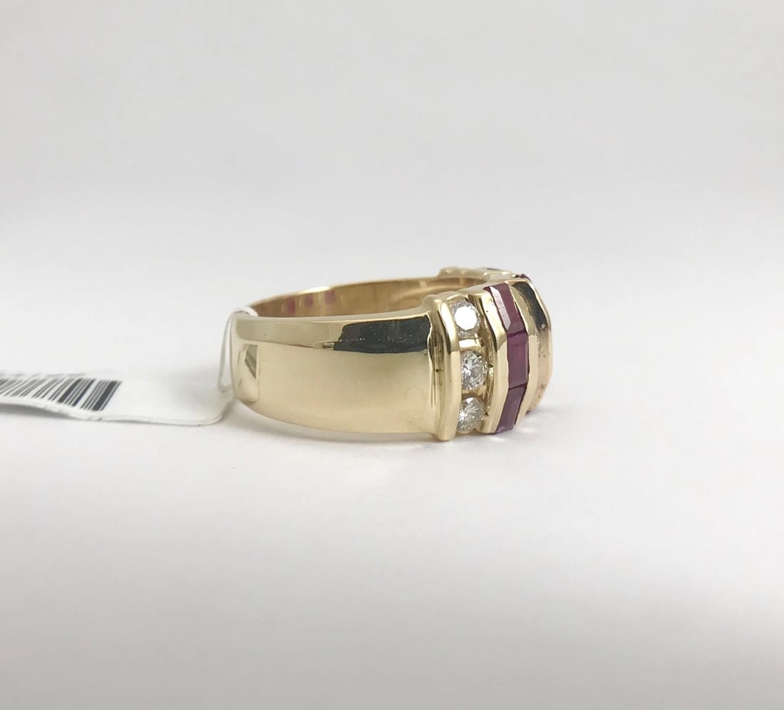 Wide Baguette Ruby Diamond Cocktail Ring 14K Yellow Gold, 1.30 CTW, 7.87 Grams - 9