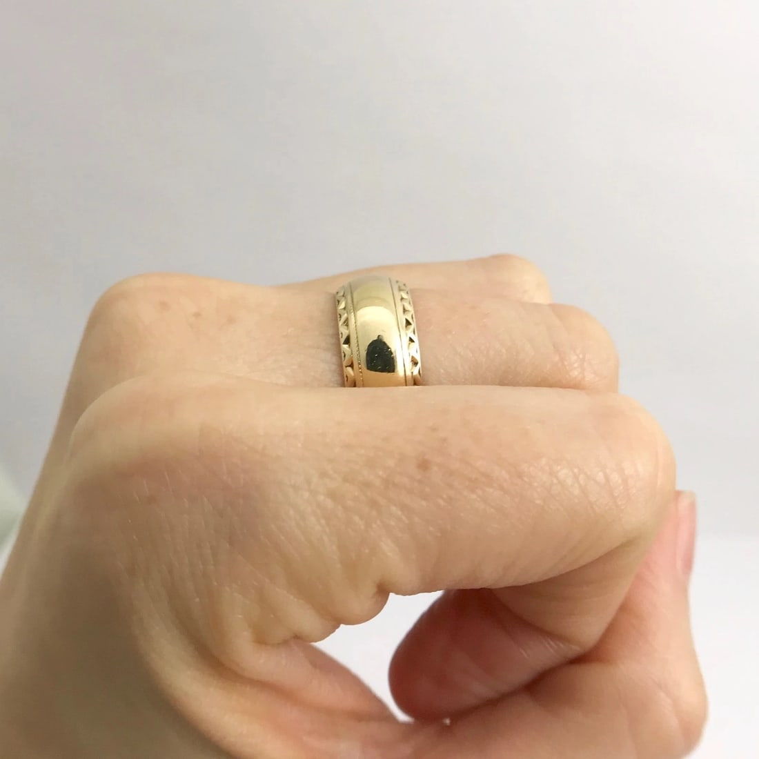 Wide Ornate Crimped Edge Band Ring in 14K Yellow Gold, Size 5.5, 8 mm, 6.8 Grams - 5