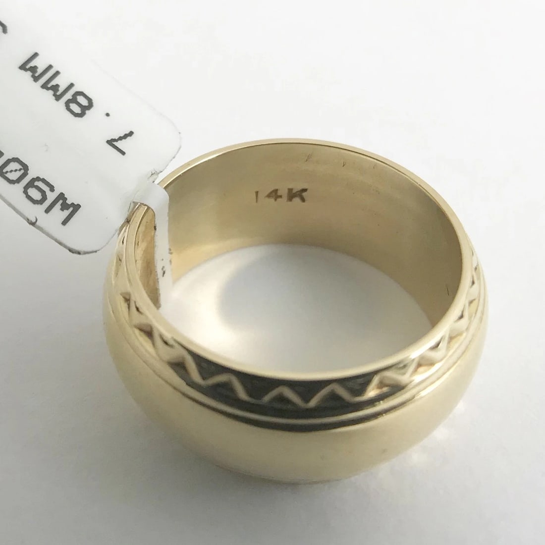 Wide Ornate Crimped Edge Band Ring in 14K Yellow Gold, Size 5.5, 8 mm, 6.8 Grams - 9