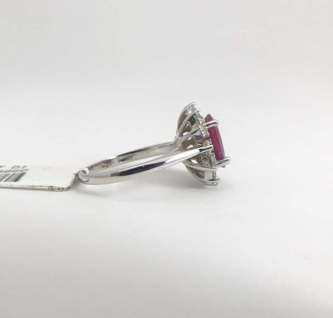 Oval Ruby Diamond Halo Cocktail Statement Ring 18K White Gold, 2.75 CTW - 11