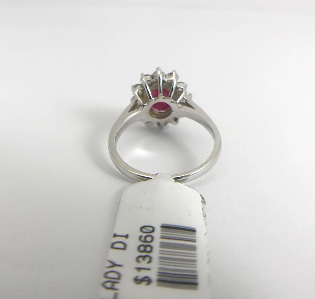 Oval Ruby Diamond Halo Cocktail Statement Ring 18K White Gold, 2.75 CTW - 12