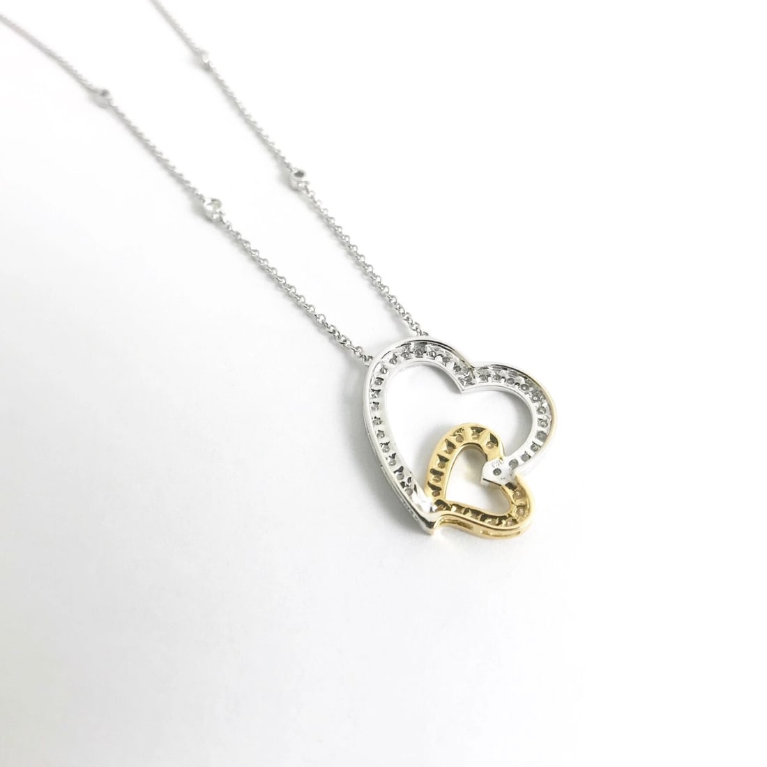Diamond Double Open Heart Two-Tone Pendant Necklace 18K White Yellow Gold .55 TW - 8