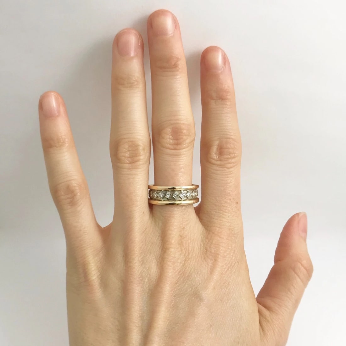 Diamond Two-Tone Band Ring in 14K Yellow White Gold, Size 7, 5.20 Grams - 2