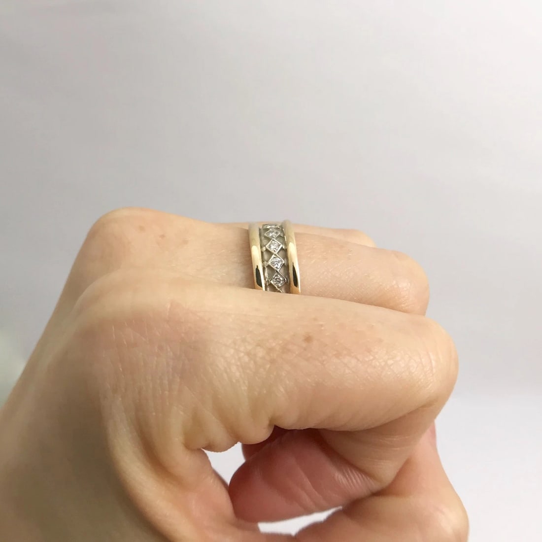 Diamond Two-Tone Band Ring in 14K Yellow White Gold, Size 7, 5.20 Grams - 4