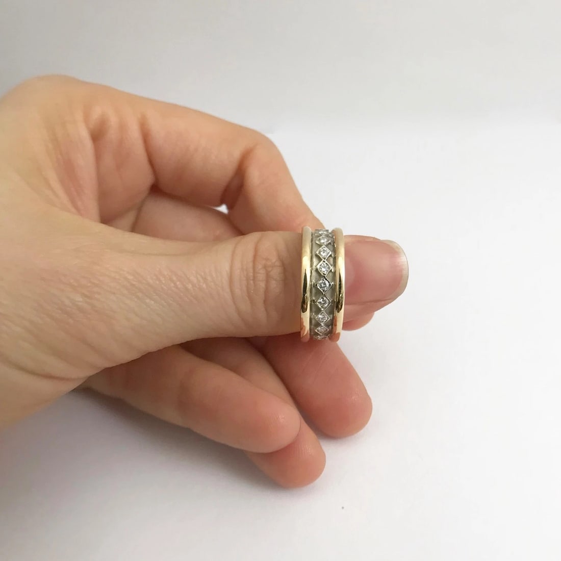 Diamond Two-Tone Band Ring in 14K Yellow White Gold, Size 7, 5.20 Grams - 5