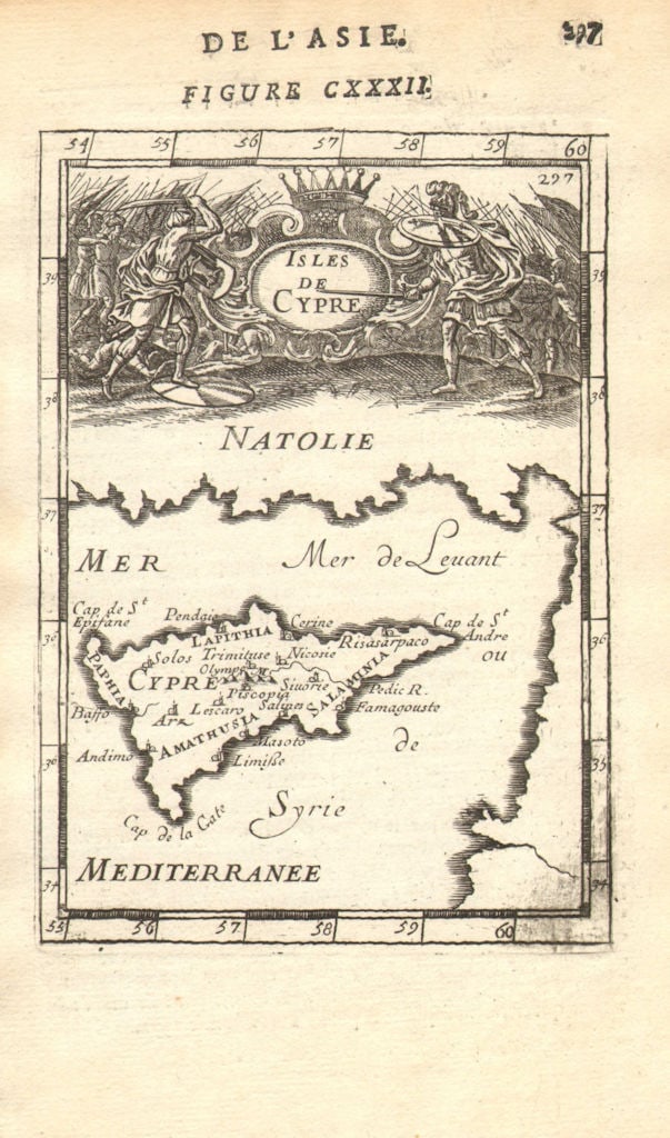CYPRUS. 'Isles de Cypre'. Decorative cartouche Nicosia Limassol. MALLET 1683 map (1 of 1)