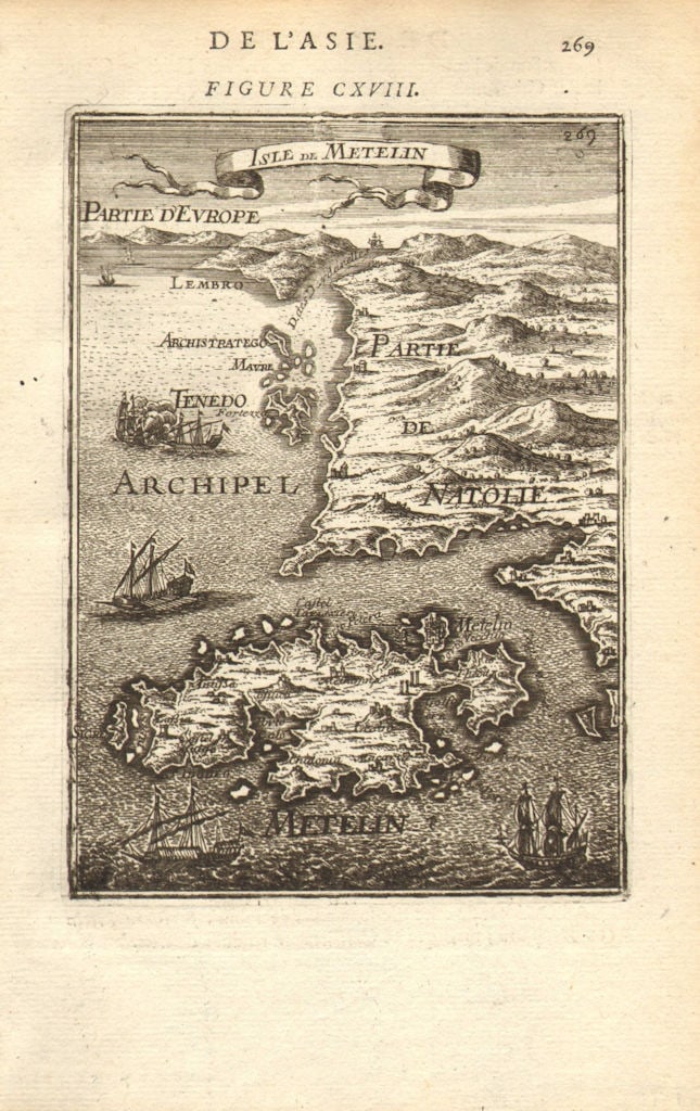 AEGEAN ISLANDS. Mitylene (Lesbos) & Tenedos (Bozcaada). Lesvos. MALLET 1683 map (1 of 1)