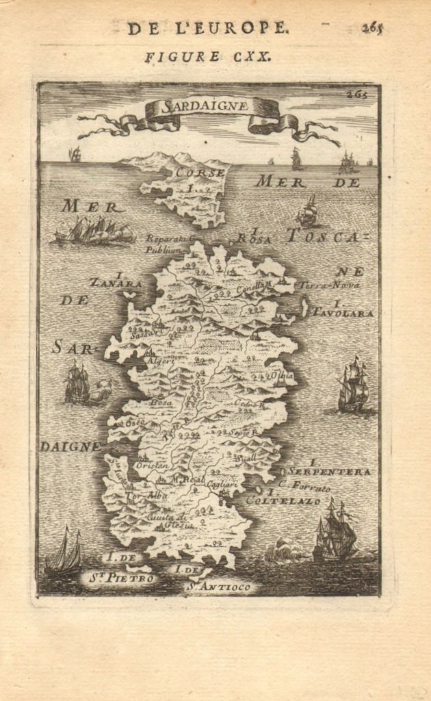 SARDINIA. Sardegna. Decorative. 'Sardaigne'. Corsica on horizon. MALLET 1683 map (1 of 1)