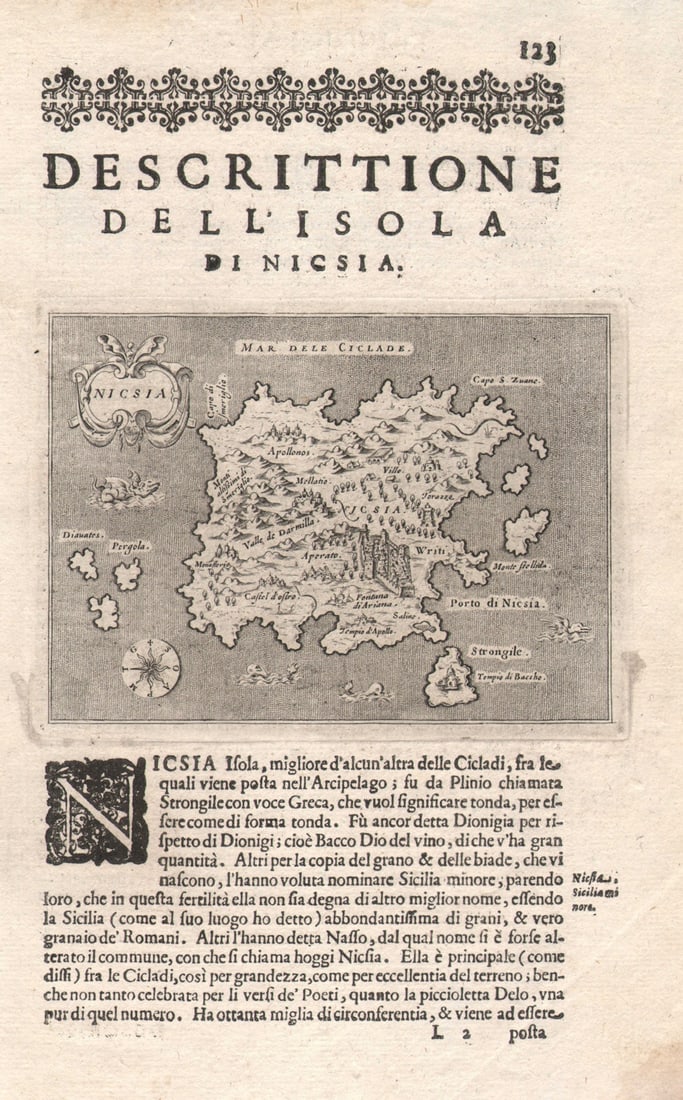 Descrittione dell' Isola di Nicsia. PORCACCHI. Naxos Cyclades Greece 1620 map (1 of 1)