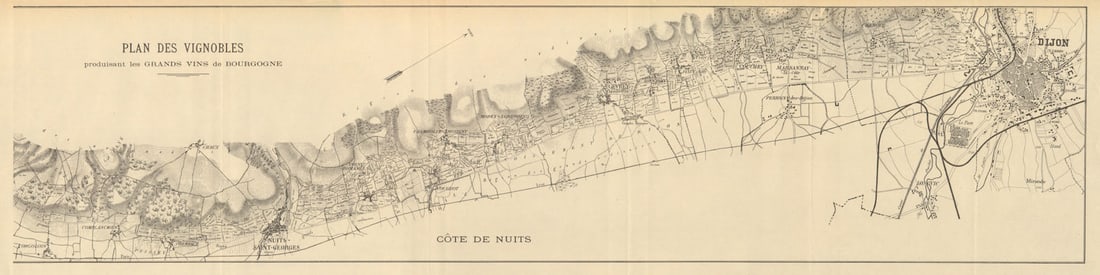 Vignobles… Grands Vins de Bourgogne. Côte de Nuits Burgundy wine map RODIER 1935: Title: Vignobles… Grands Vins de Bourgogne. Côte de Nuits Burgundy wine map RODIER 1935 Description: Plan des Vignobles produisant les Grands Vins de Bourgogne [Côte de Nuits] by