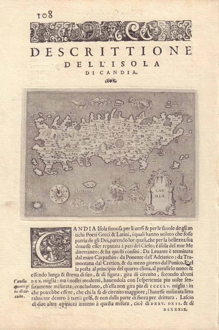 Descrittione dell' Isola di Candia. PORCACCHI. Crete 1590 old antique map (1 of 1)