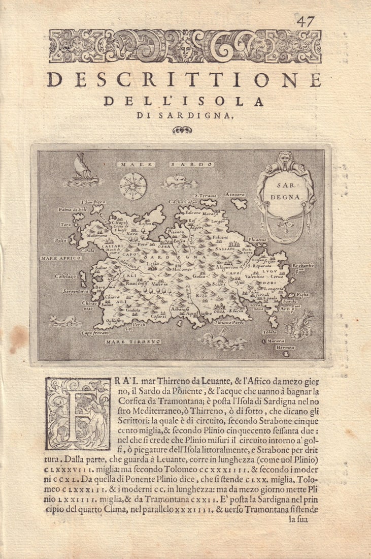 Descrittione dell' Isola di Sardigna. PORCACCHI. Sardinia Sardegna 1590 map (1 of 1)