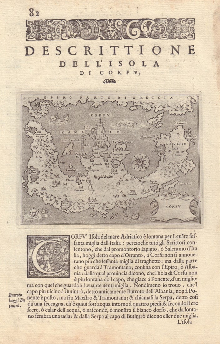 Descrittione dell' Isola di Corfu. PORCACCHI. Ionian Greece 1590 old map (1 of 1)