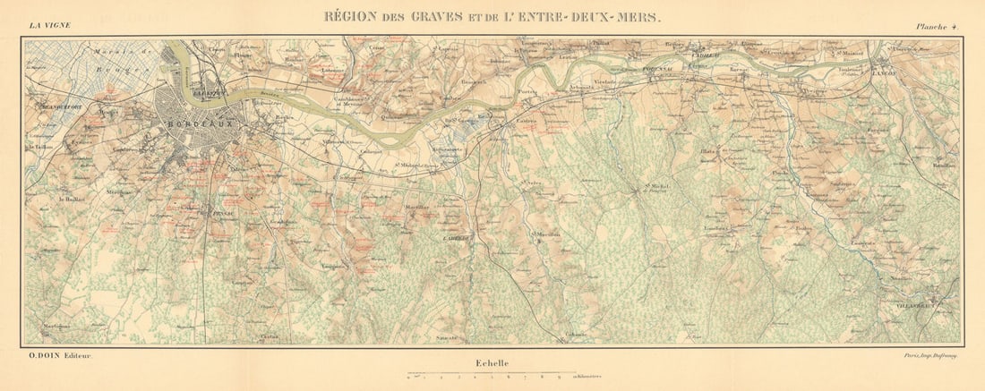Région des Graves et de l'Entre-deux-Mers. Bordeaux wine map. HAUSERMANN 1901 (1 of 1)