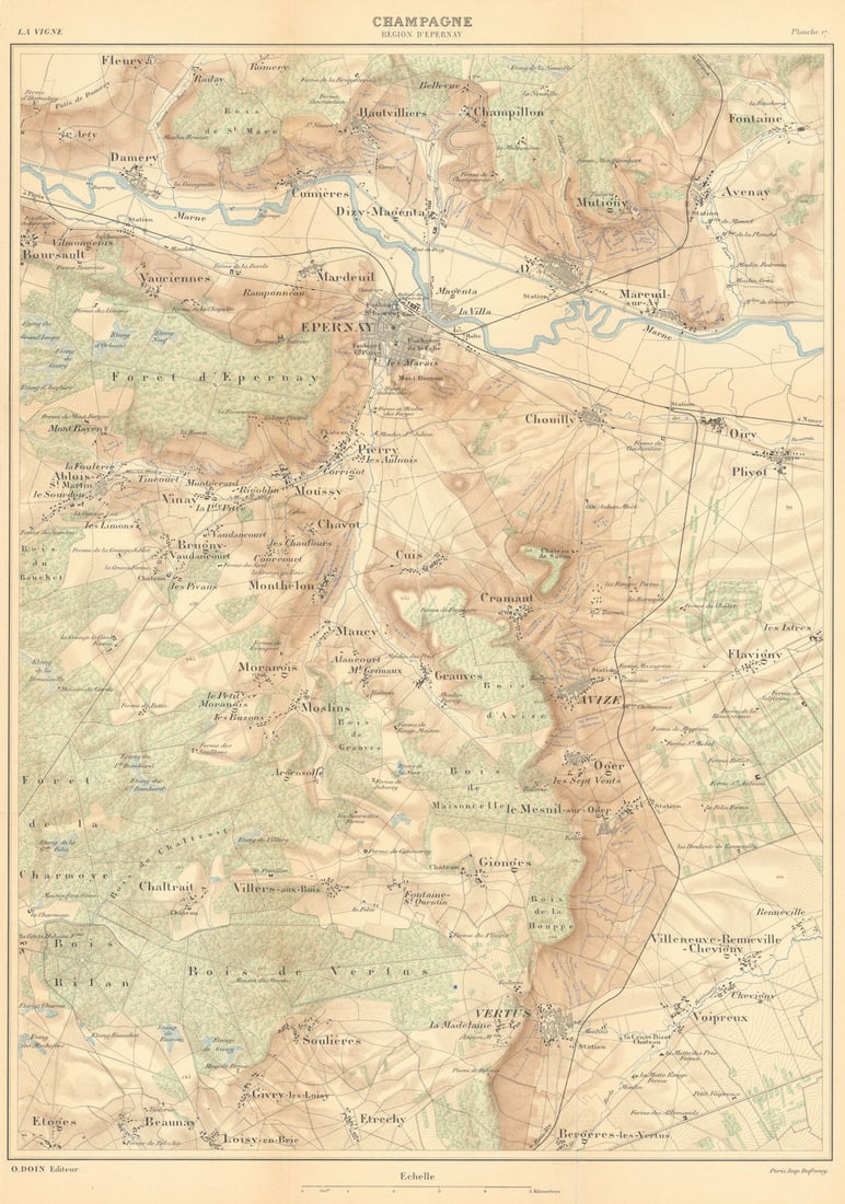 Champagne wine map - Région d'Épernay. HAUSERMANN 1901 old antique chart: Title: Champagne wine map - Région d'Épernay. HAUSERMANN 1901 old antique chart Description: Champagne - Région d'Épernay' by Hausermann, Rémy. Published 1901. Antique colour